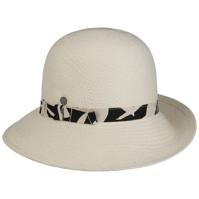 Lierys Sombrero Panamá Laurena Striped Band Mujer - Made In Ecuador De Verano Paja Sol Con Visera, Banda Grosgrain, Grosgrain Primavera/Verano - S (55-56 Cm) Marrón