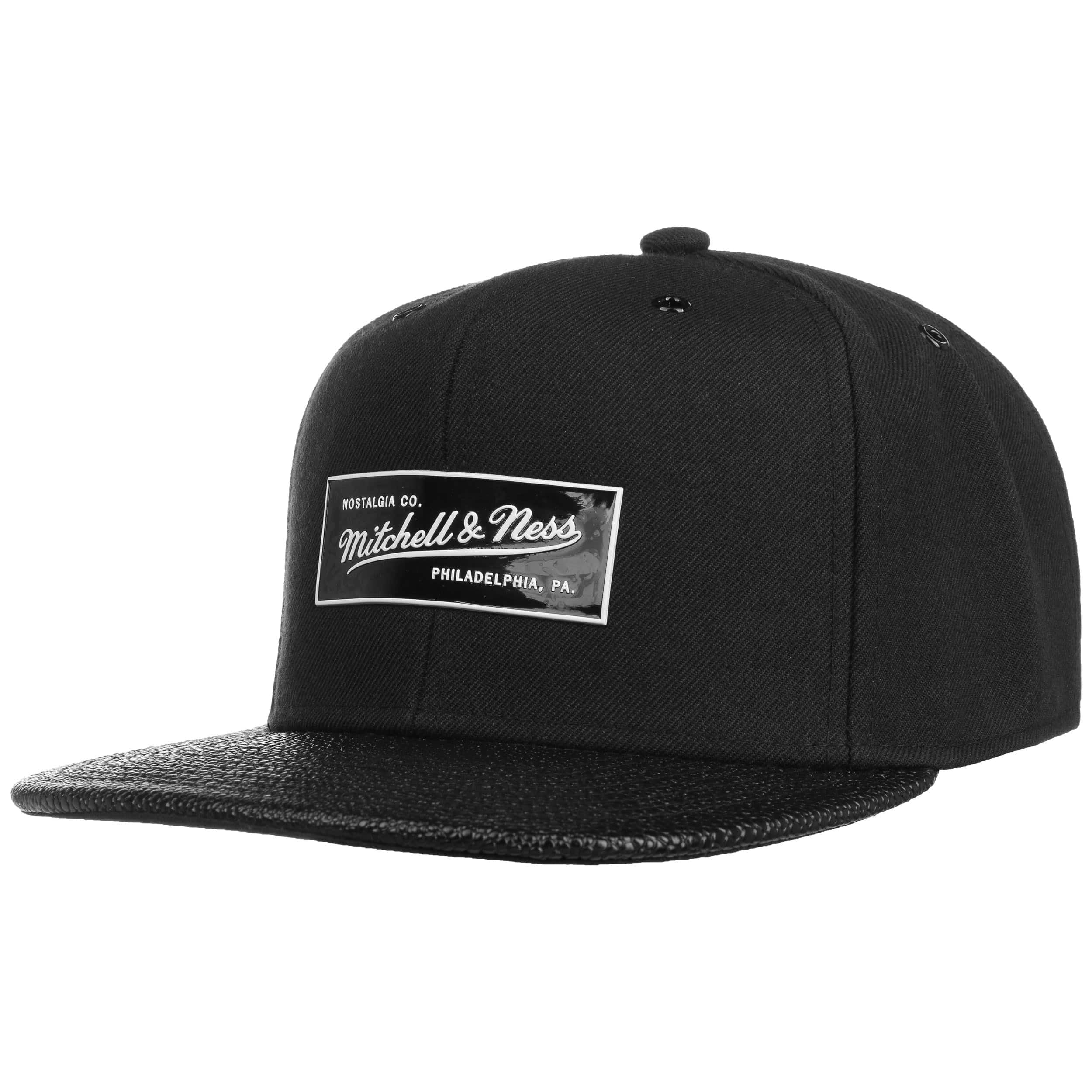 Mitchell & Ness Snapback Hat – Officially Licensed, Black/Red/White, Adjustable Snap Closure