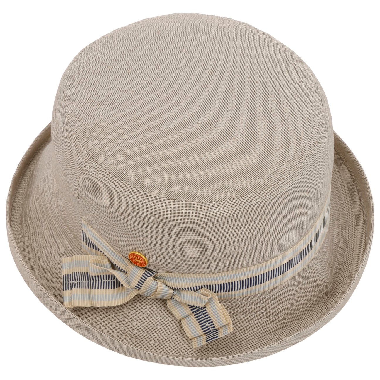 Mayser Sombrero Con Protección UV Twotone Block Mujer - Made In The EU Para El Jardín De Sol Lino Tira Mentón Verano Primavera/Verano - S (55-56 Cm) Natural-Azul
