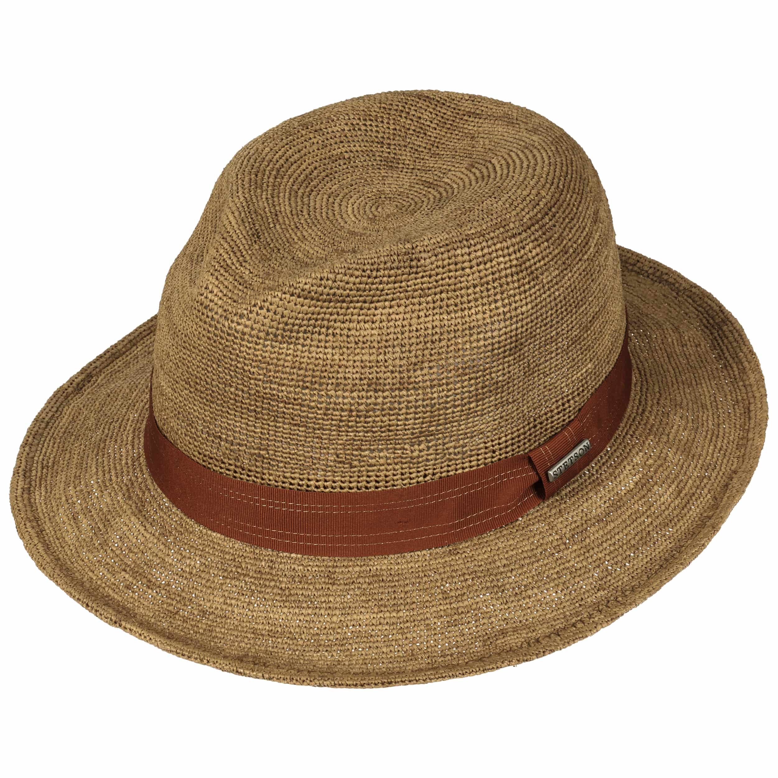 Stetson Cappello In Rafia Dan Crochet Traveller - Unisex, Paglia Naturale Con Nastro Grosgrain - Protezione Solare Estiva, Falda 7cm, Corona 12cm - 3